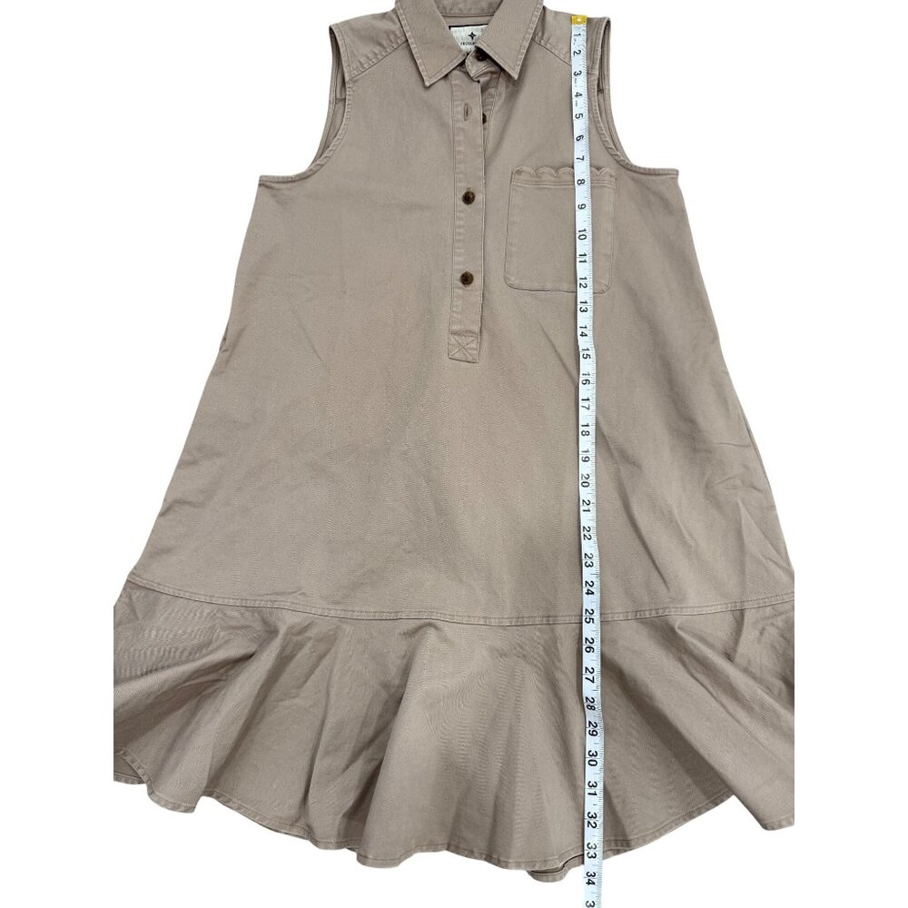 Tuckernuck Sleeveless Button-Up Callahan Dress Ruffle Hem Khaki Womens XS NEW - Picture 8 of 10